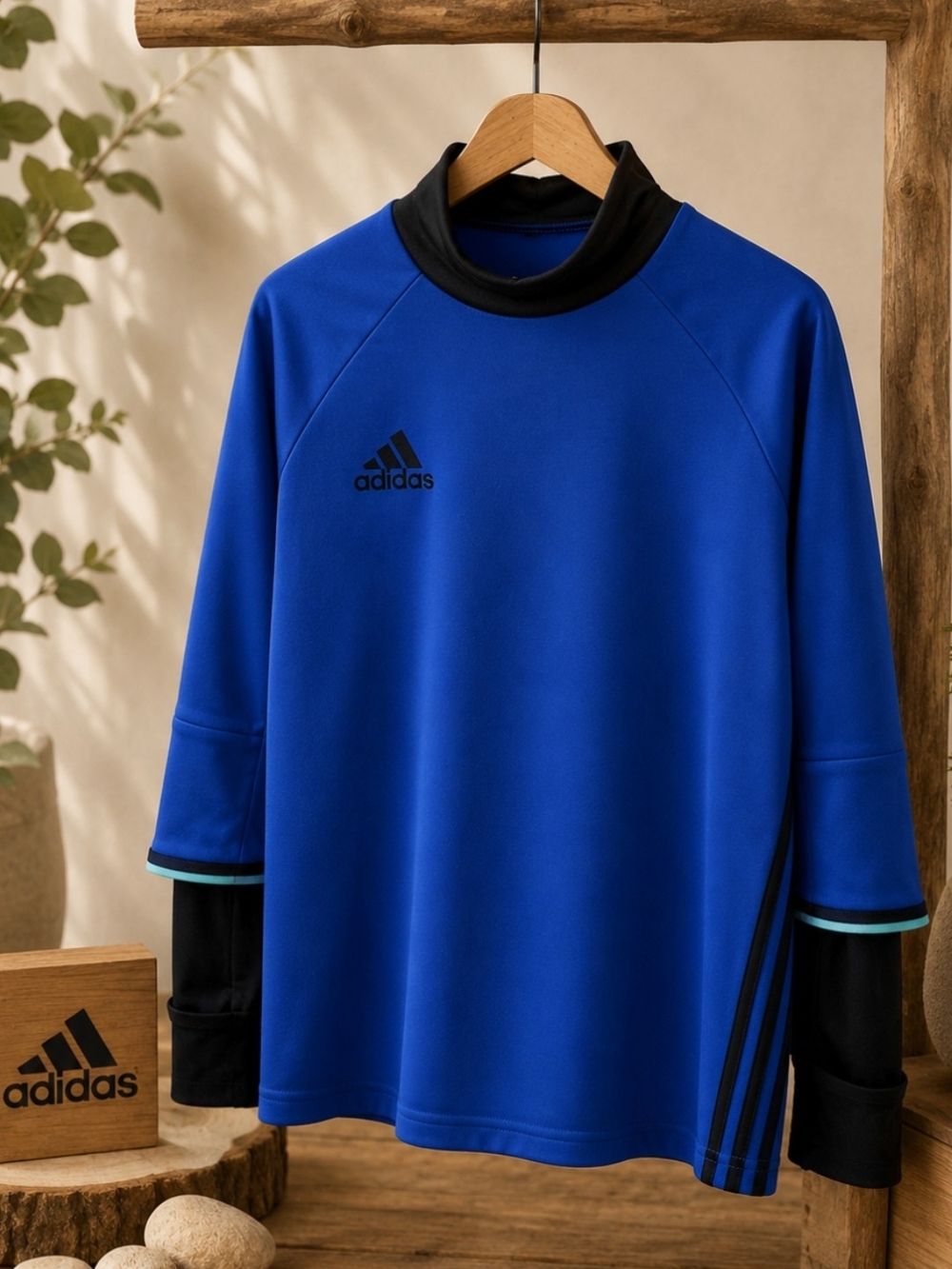 Adidas Blue Athletic Pullover with Black Trim